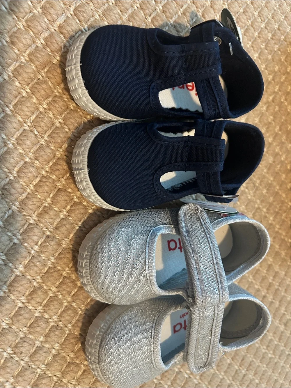 TWO NEW WITH TAGS Cienta baby girls shoes. Navy and silver - sz 18 (0-9 months).